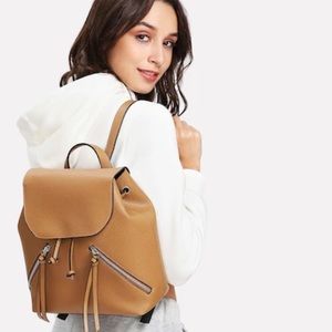 ‫Double Zipper Khaki Backpack